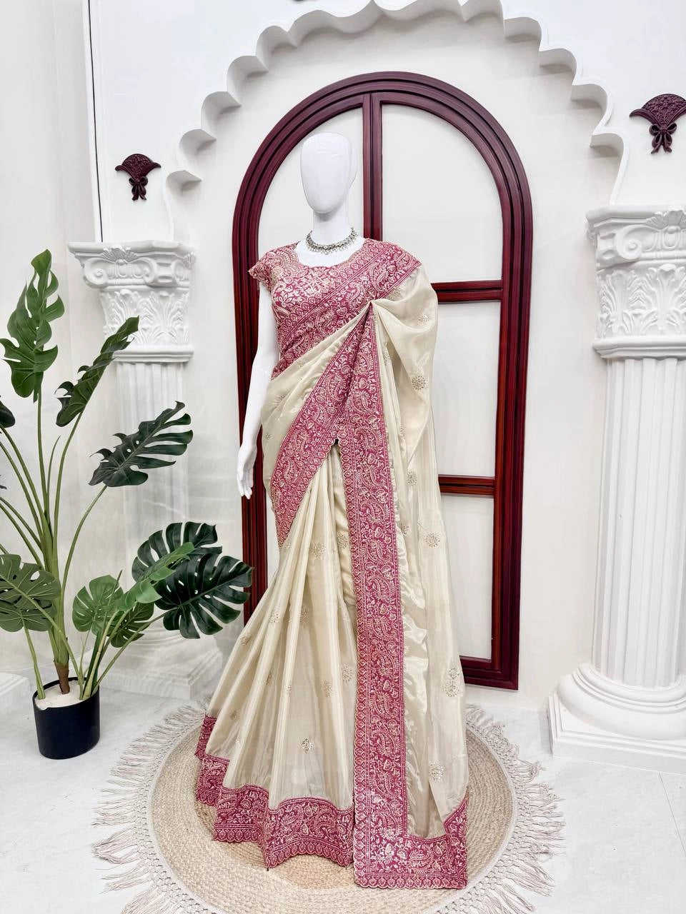 BEAUTIFUL PREMIUM SOFT ORGANZA SILK SAREE WITH SEQUENCE AND DORI EMBROIDERY WHOLESALE PRICE AT GEELAN FASHION SURAT