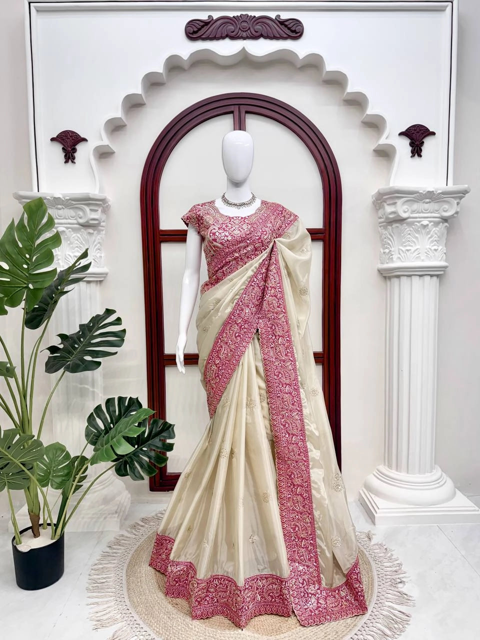 BEAUTIFUL PREMIUM SOFT ORGANZA SILK SAREE WITH SEQUENCE AND DORI EMBROIDERY WHOLESALE PRICE AT GEELAN FASHION SURAT