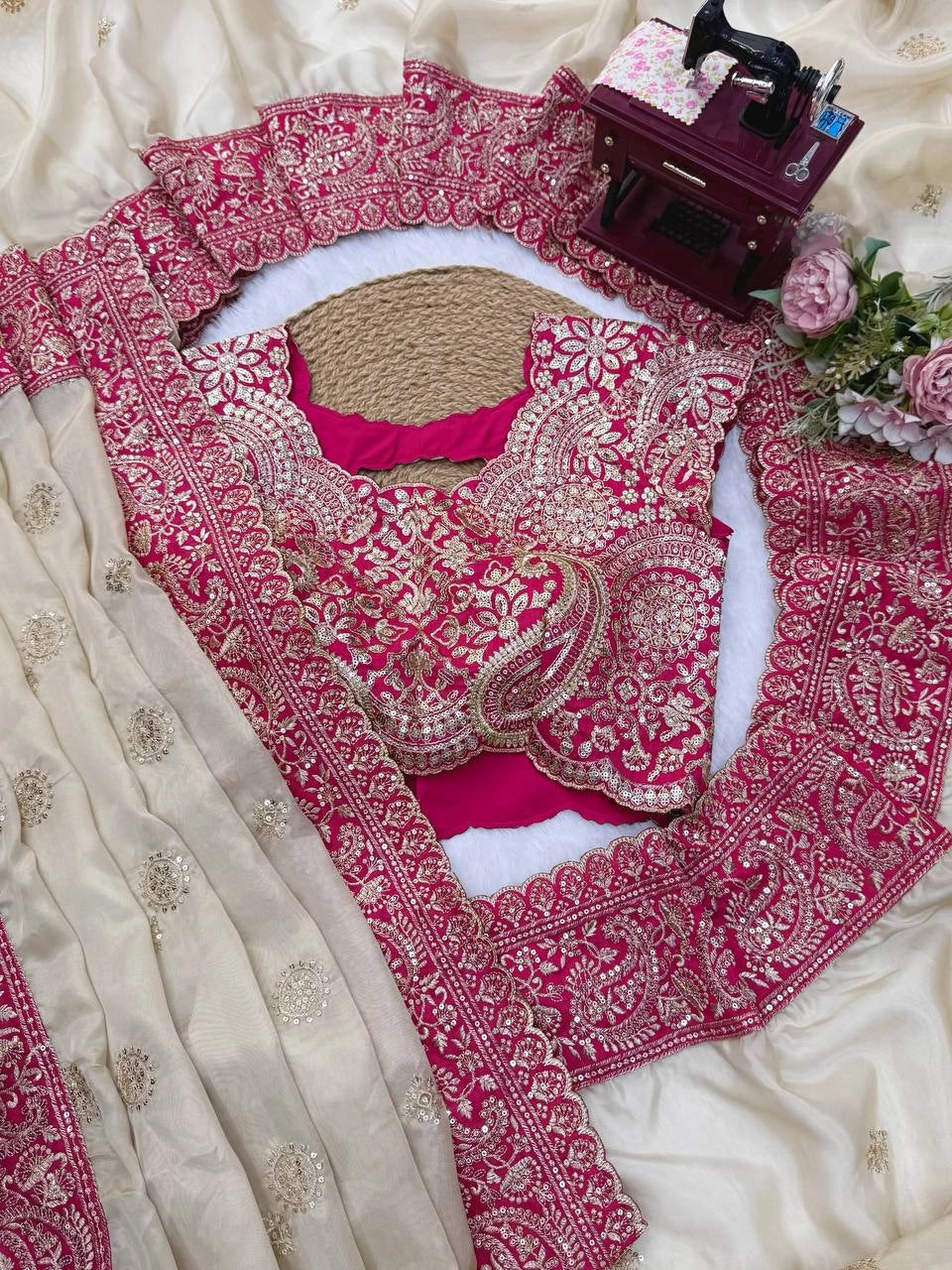 BEAUTIFUL PREMIUM SOFT ORGANZA SILK SAREE WITH SEQUENCE AND DORI EMBROIDERY WHOLESALE PRICE AT GEELAN FASHION SURAT