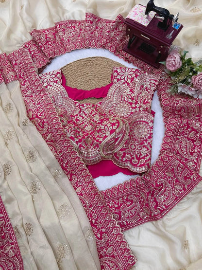 BEAUTIFUL PREMIUM SOFT ORGANZA SILK SAREE WITH SEQUENCE AND DORI EMBROIDERY WHOLESALE PRICE AT GEELAN FASHION SURAT