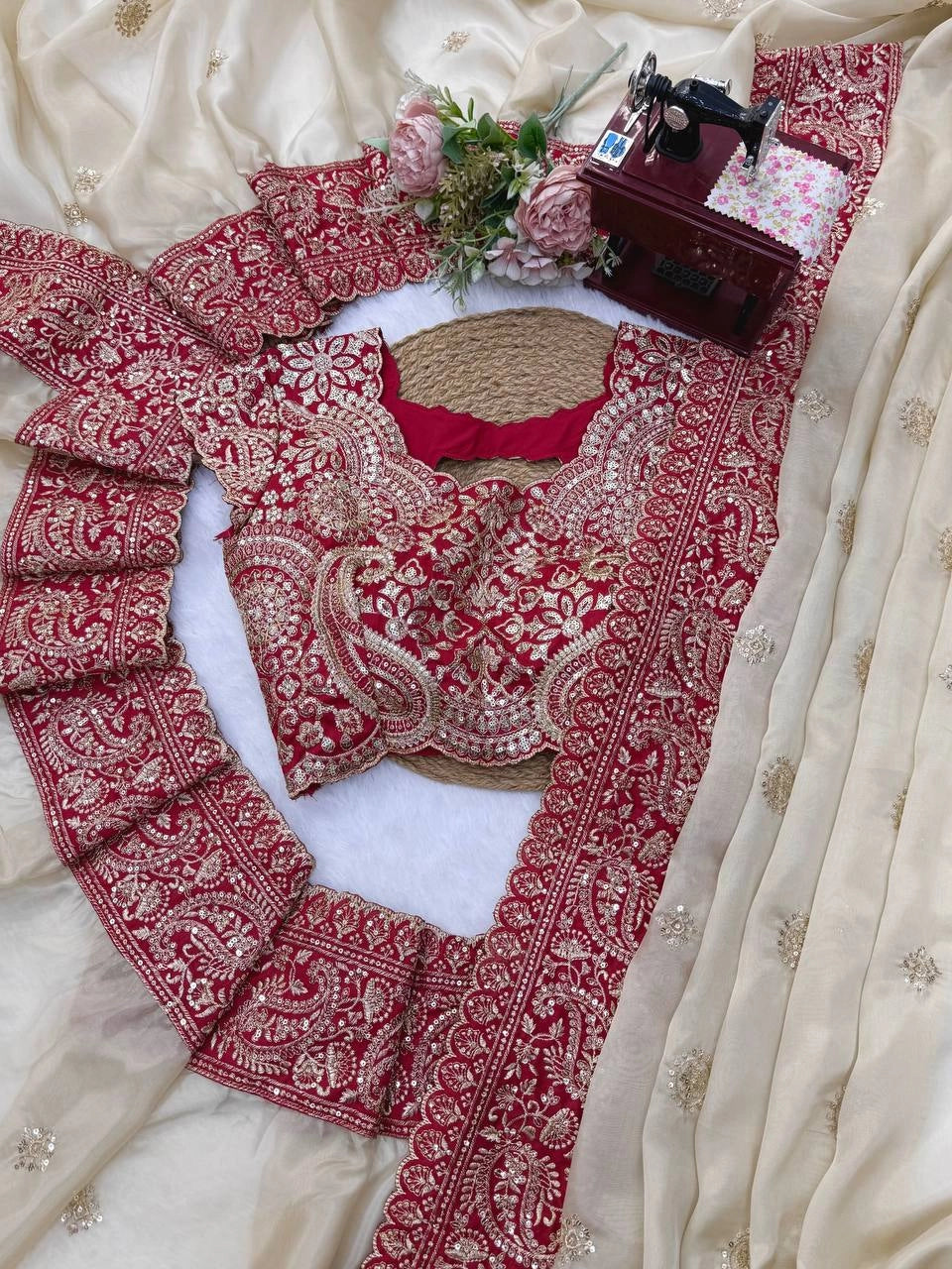 BEAUTIFUL PREMIUM SOFT ORGANZA SILK SAREE WITH SEQUENCE AND DORI EMBROIDERY WHOLESALE PRICE AT GEELAN FASHION SURAT