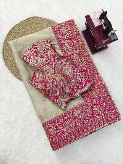 BEAUTIFUL PREMIUM SOFT ORGANZA SILK SAREE WITH SEQUENCE AND DORI EMBROIDERY WHOLESALE PRICE AT GEELAN FASHION SURAT