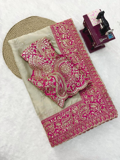 BEAUTIFUL PREMIUM SOFT ORGANZA SILK SAREE WITH SEQUENCE AND DORI EMBROIDERY WHOLESALE PRICE AT GEELAN FASHION SURAT