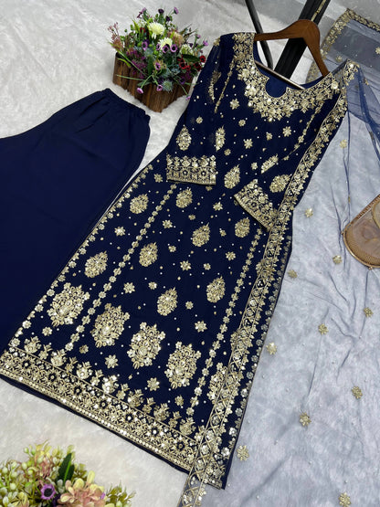 PRESENTING 3 PIECE STYLISH KURTI DUPATTA WITH BEAUTIFUL PLAZZO WHOLESALE PRICE AT GEELAN FASHION SURAT