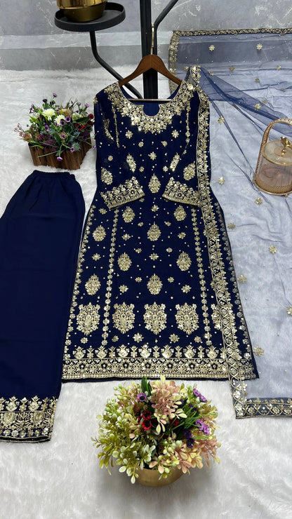 PRESENTING 3 PIECE STYLISH KURTI DUPATTA WITH BEAUTIFUL PLAZZO WHOLESALE PRICE AT GEELAN FASHION SURAT