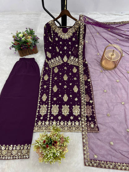 PRESENTING 3 PIECE STYLISH KURTI DUPATTA WITH BEAUTIFUL PLAZZO WHOLESALE PRICE AT GEELAN FASHION SURAT