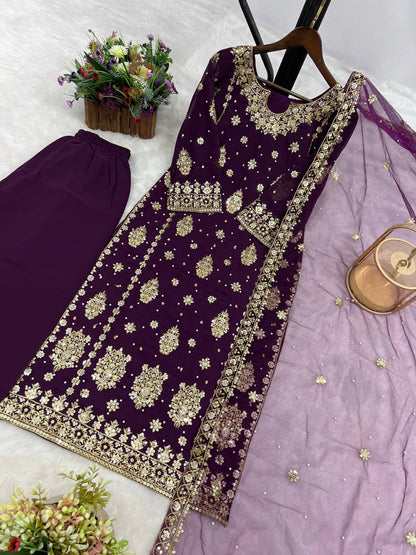 PRESENTING 3 PIECE STYLISH KURTI DUPATTA WITH BEAUTIFUL PLAZZO WHOLESALE PRICE AT GEELAN FASHION SURAT