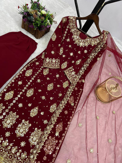 PRESENTING 3 PIECE STYLISH KURTI DUPATTA WITH BEAUTIFUL PLAZZO WHOLESALE PRICE AT GEELAN FASHION SURAT