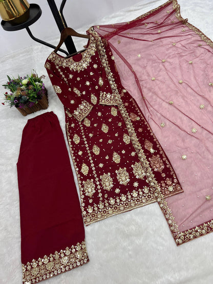 PRESENTING 3 PIECE STYLISH KURTI DUPATTA WITH BEAUTIFUL PLAZZO WHOLESALE PRICE AT GEELAN FASHION SURAT
