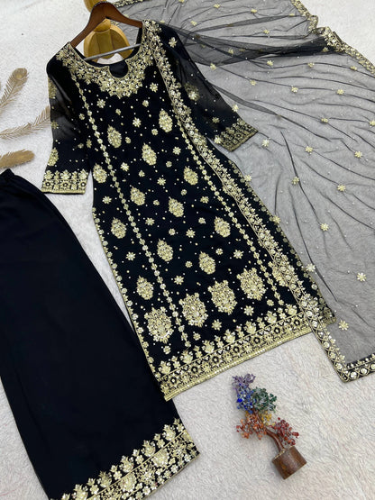 PRESENTING 3 PIECE STYLISH KURTI DUPATTA WITH BEAUTIFUL PLAZZO WHOLESALE PRICE AT GEELAN FASHION SURAT