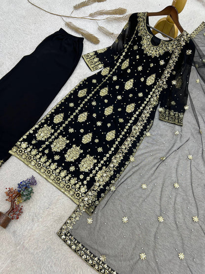 PRESENTING 3 PIECE STYLISH KURTI DUPATTA WITH BEAUTIFUL PLAZZO WHOLESALE PRICE AT GEELAN FASHION SURAT