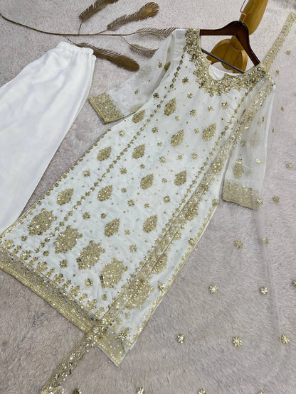 PRESENTING 3 PIECE STYLISH KURTI DUPATTA WITH BEAUTIFUL PLAZZO WHOLESALE PRICE AT GEELAN FASHION SURAT