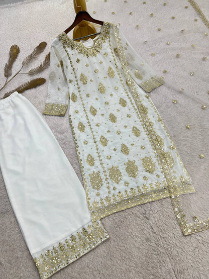 PRESENTING 3 PIECE STYLISH KURTI DUPATTA WITH BEAUTIFUL PLAZZO WHOLESALE PRICE AT GEELAN FASHION SURAT