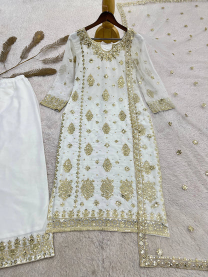 PRESENTING 3 PIECE STYLISH KURTI DUPATTA WITH BEAUTIFUL PLAZZO WHOLESALE PRICE AT GEELAN FASHION SURAT