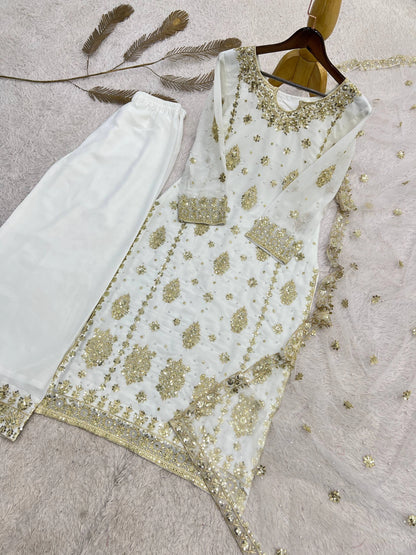 PRESENTING 3 PIECE STYLISH KURTI DUPATTA WITH BEAUTIFUL PLAZZO WHOLESALE PRICE AT GEELAN FASHION SURAT