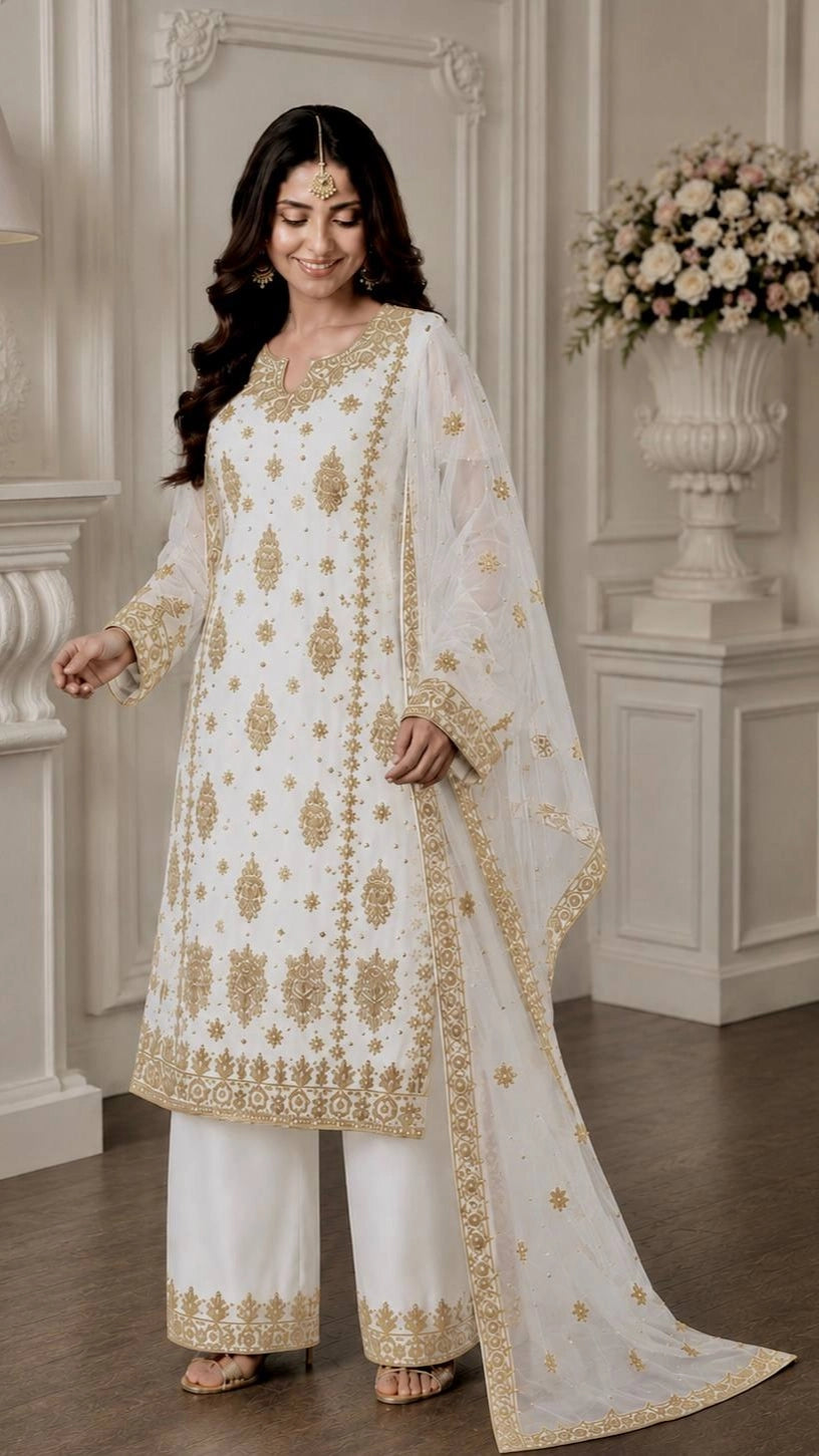 PRESENTING 3 PIECE STYLISH KURTI DUPATTA WITH BEAUTIFUL PLAZZO WHOLESALE PRICE AT GEELAN FASHION SURAT