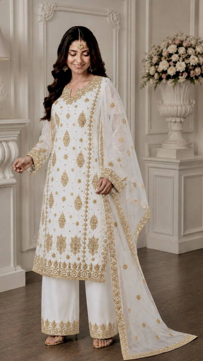 PRESENTING 3 PIECE STYLISH KURTI DUPATTA WITH BEAUTIFUL PLAZZO WHOLESALE PRICE AT GEELAN FASHION SURAT
