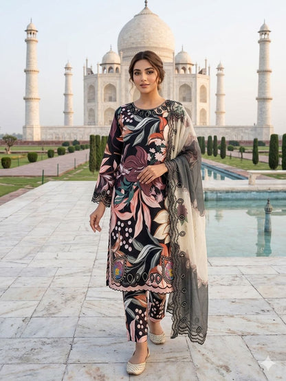 THIS SUMMER SEASON WEAR OUR BEAUTIFUL & COLOUR FULL WITH EMBROIDERED CUTWORKED TOP, PANT WITH DUPATTA WHOLESALE GEELAN FASHION SURAT