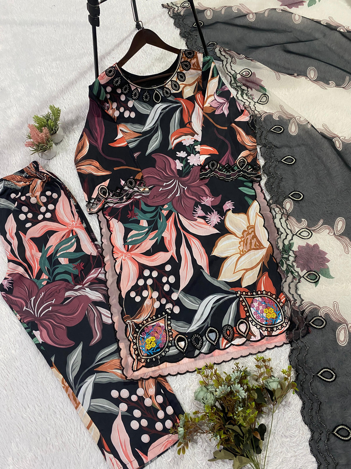 THIS SUMMER SEASON WEAR OUR BEAUTIFUL & COLOUR FULL WITH EMBROIDERED CUTWORKED TOP, PANT WITH DUPATTA WHOLESALE GEELAN FASHION SURAT