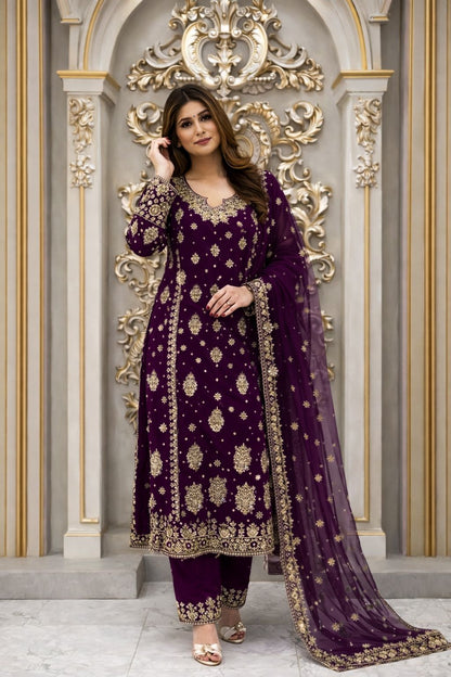 3 PIECE STYLISH KURTI DUPATTA WITH BEAUTIFUL PLAZZO WHOLESALE GEELAN FASHION SURAT