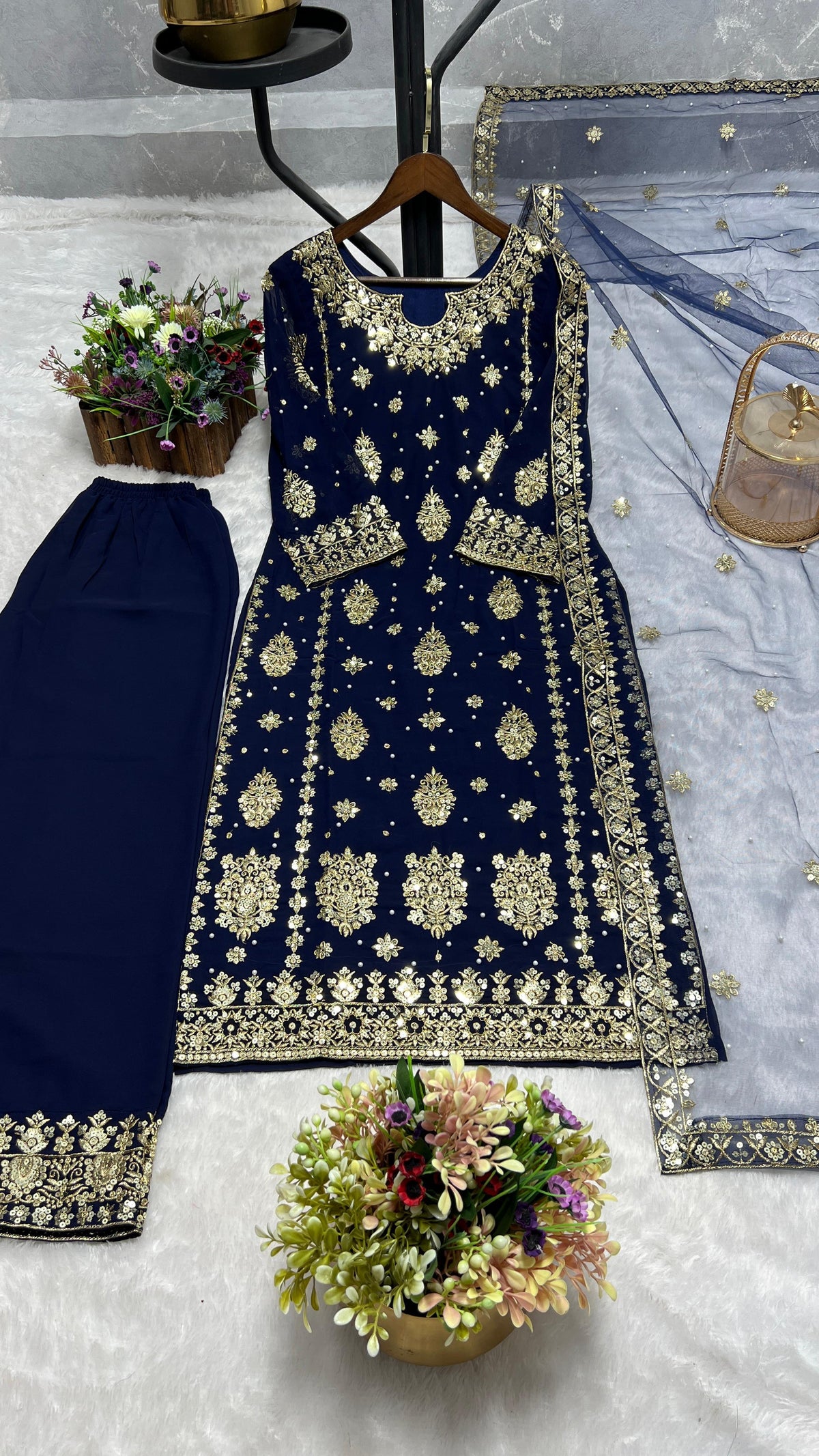 3 PIECE STYLISH KURTI DUPATTA WITH BEAUTIFUL PLAZZO WHOLESALE GEELAN FASHION SURAT