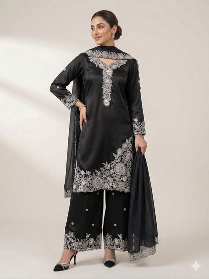 THIS EID 🌙 WEAR OUR SEQUENCE EMBROIDERY WORKED TOP, PLAZZO WITH DUPATTA WHOLESALE GEELAN FASHION SURAT