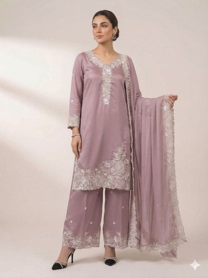 THIS EID 🌙 WEAR OUR SEQUENCE EMBROIDERY WORKED TOP, PLAZZO WITH DUPATTA WHOLESALE GEELAN FASHION SURAT