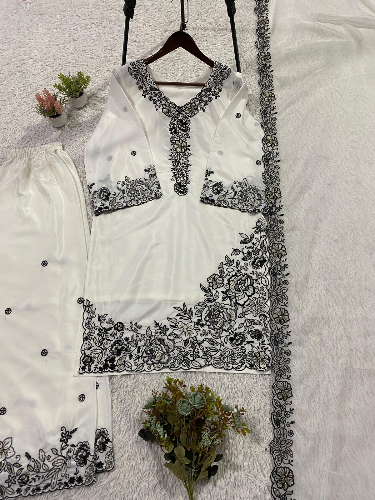 THIS EID 🌙 WEAR OUR SEQUENCE EMBROIDERY WORKED TOP, PLAZZO WITH DUPATTA WHOLESALE GEELAN FASHION SURAT