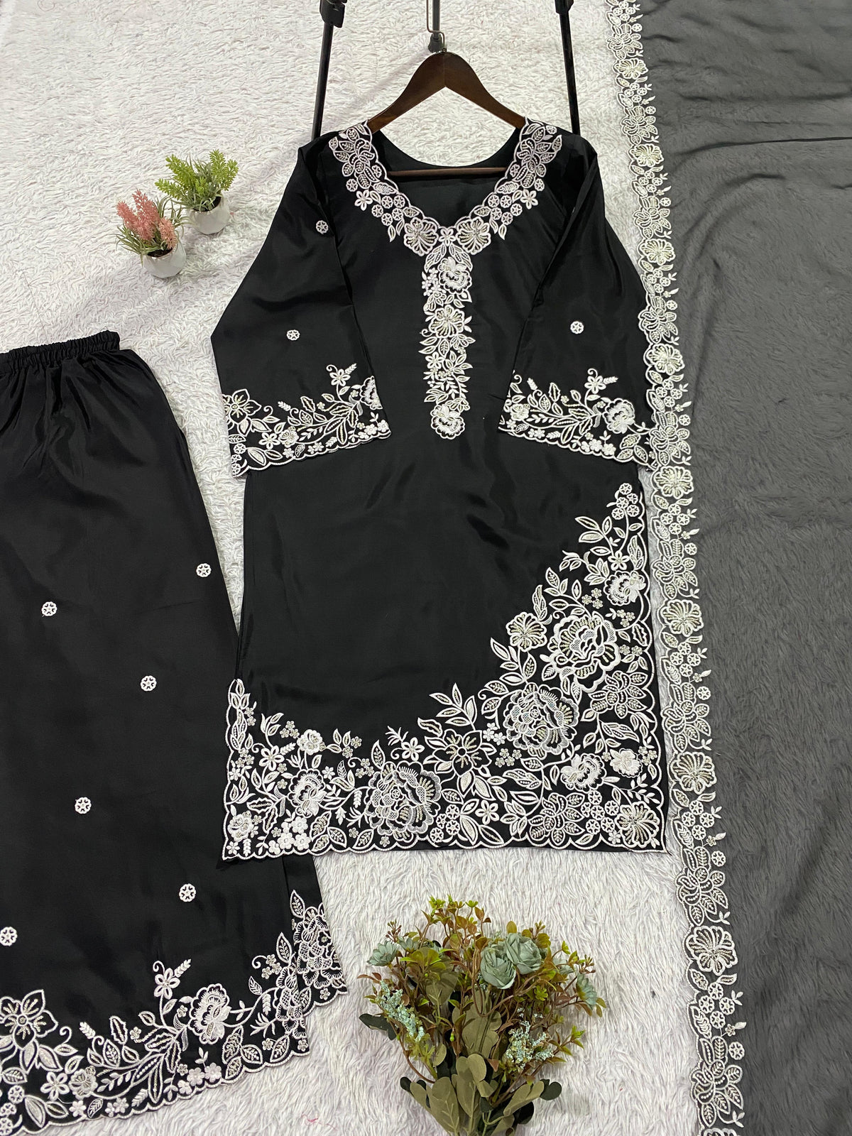 THIS EID 🌙 WEAR OUR SEQUENCE EMBROIDERY WORKED TOP, PLAZZO WITH DUPATTA WHOLESALE GEELAN FASHION SURAT