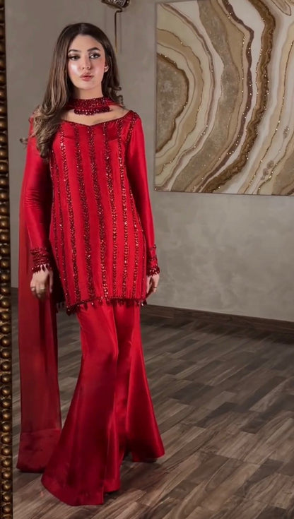 3 PIECES KURTI, PLAZZO & DUPATTA WITH ORIGINAL BEADS CUT DANA WORK WHOLESALE GEELAN FASHION SURAT