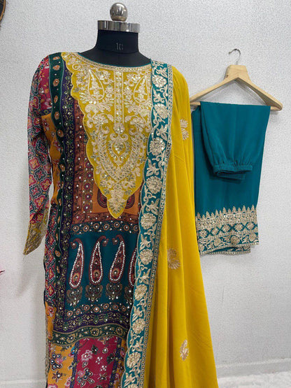 NEW DESIGNER HEAVY FUAX GEORGETTE PAKISTANI  SUIT WHOLESALE GEELAN FASHION SURAT