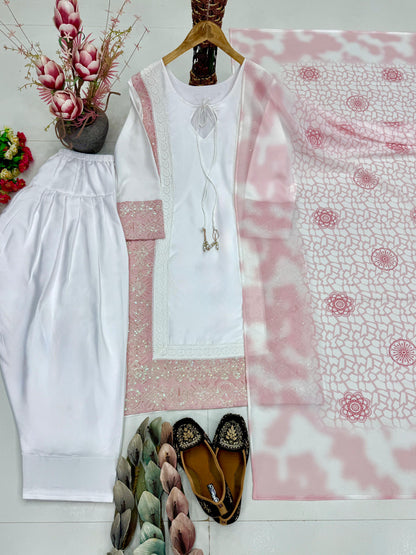 DESIGNER  HEAVY EMBROIDERY CODING SEQUENCE WORK 3 PIS SUIT SET WHOLESALE GEELAN FASHION SURAT