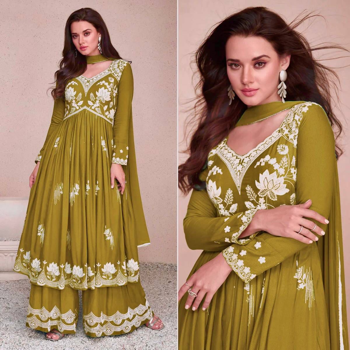 3 PIECE ANARKALI GOWN, PLAZZO WITH BEAUTIFUL DUPATTA WHOLESALE GEELAN FASHION SURAT