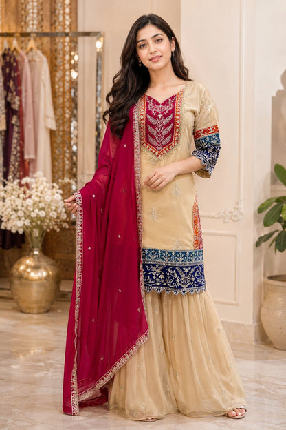 NEW LAUNCHING HEAVY 3 PIECES SUIT PAIR WITH EMBROIDERY WORK & FANCY LACE WHOLESALE GEELAN FASHION SURAT