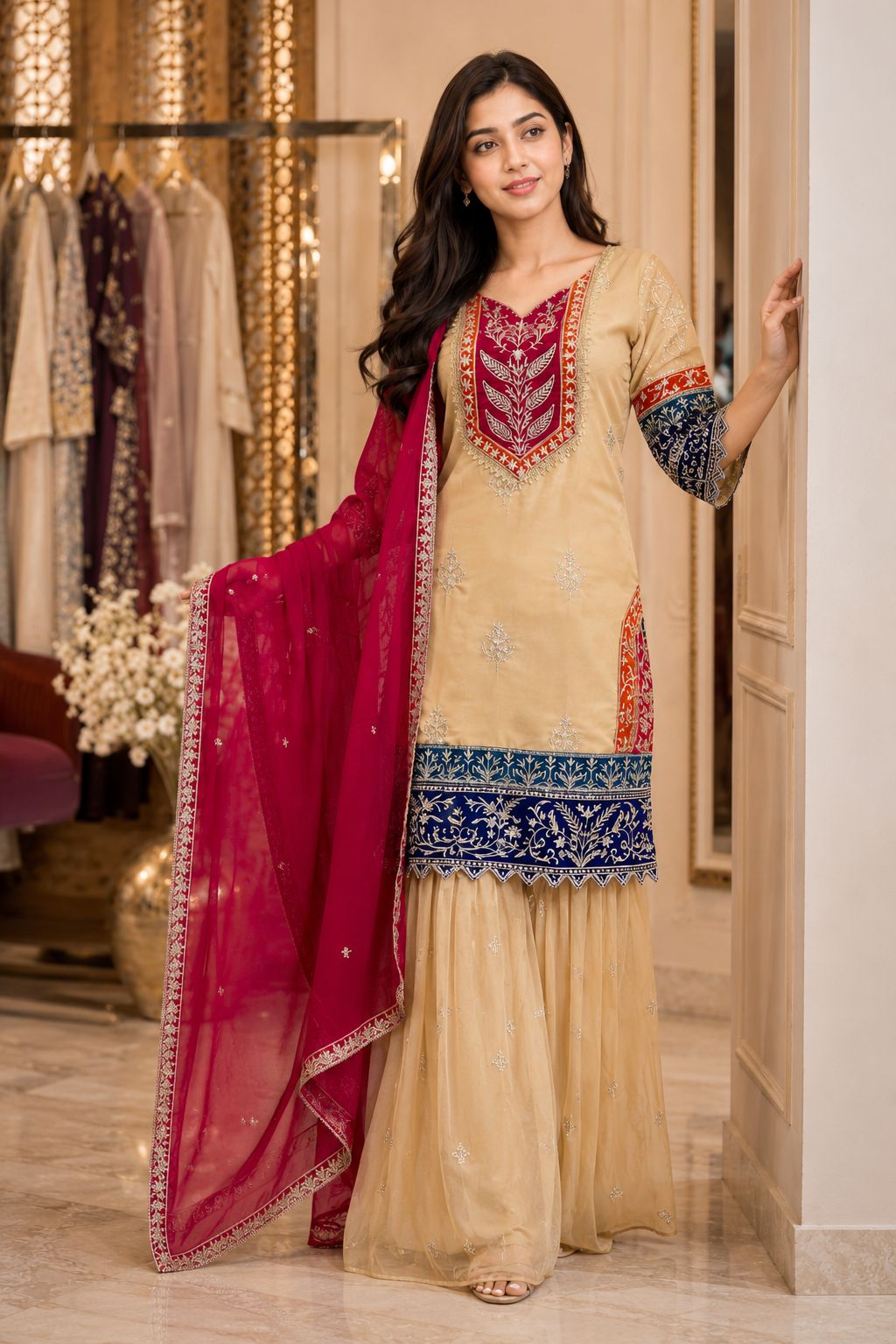 NEW LAUNCHING HEAVY 3 PIECES SUIT PAIR WITH EMBROIDERY WORK & FANCY LACE WHOLESALE GEELAN FASHION SURAT