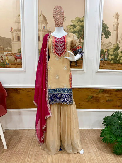 NEW LAUNCHING HEAVY 3 PIECES SUIT PAIR WITH EMBROIDERY WORK & FANCY LACE WHOLESALE GEELAN FASHION SURAT