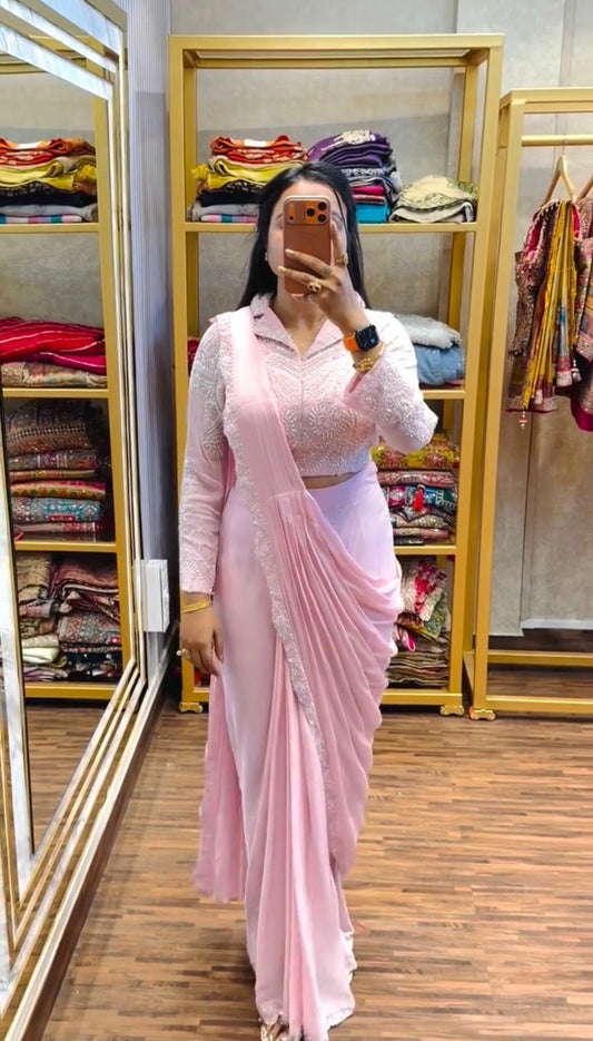 NEW SUPERHIT TRENDING READY TO WEAR SAREE WITH EMBROIDERED STYLIST BLOUSE & ON FAUX GEORGETTE FABRIC WHOLESALE GEELAN FASHION SURAT