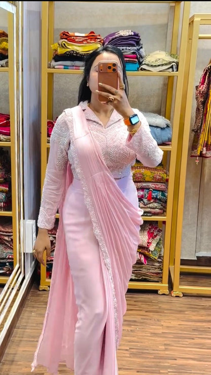 NEW SUPERHIT TRENDING READY TO WEAR SAREE WITH EMBROIDERED STYLIST BLOUSE & ON FAUX GEORGETTE FABRIC WHOLESALE GEELAN FASHION SURAT