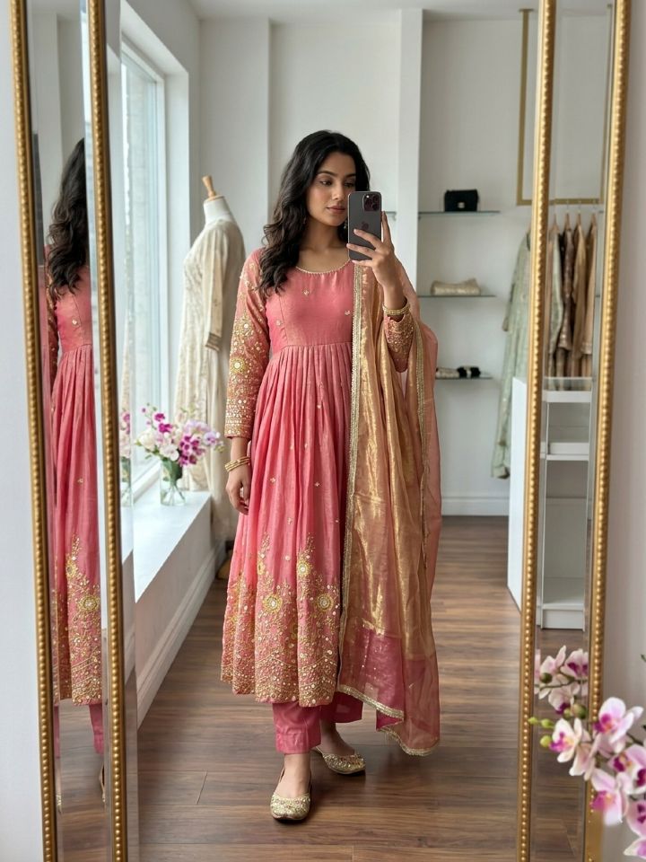 NEW DESIGN TRENDING FENDY SILK*GWON&PENT&DUPATTA         REDDY TO WEAR LOOK    DESIGN WHOLESALE GEELAN FASHION SURAT