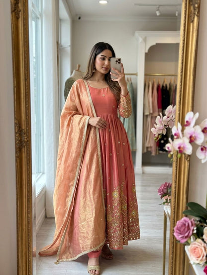 NEW DESIGN TRENDING FENDY SILK*GWON&PENT&DUPATTA         REDDY TO WEAR LOOK    DESIGN WHOLESALE GEELAN FASHION SURAT