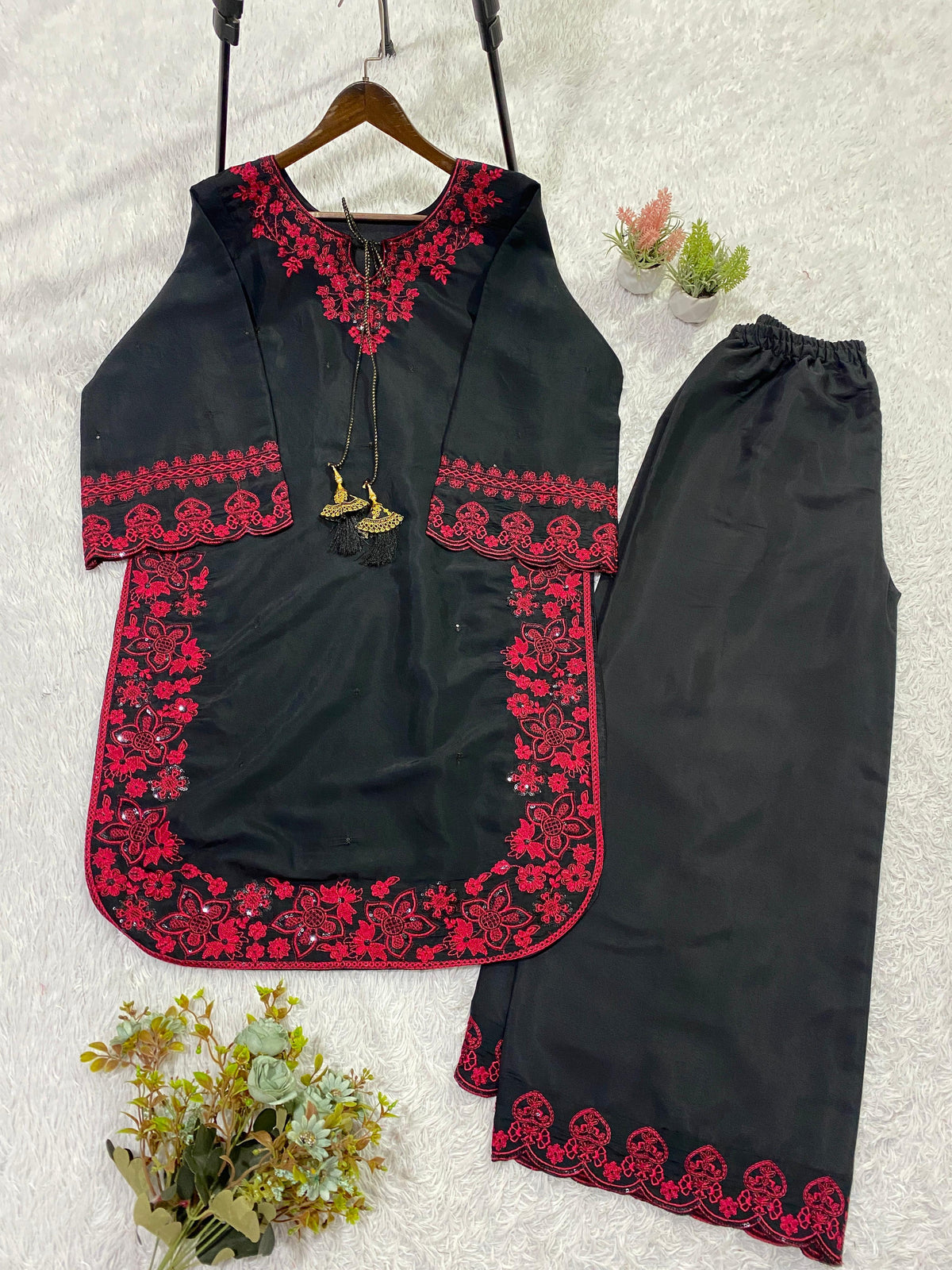 EID 🌙 WEAR OUR BEAUTIFUL CO-ORD SET IN EMBROIDERED TOP AND PLAZZO WHOLESALE GEELAN FASHION SURAT