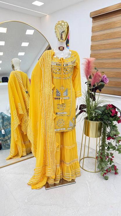 NEW DESIGNER PARTY TOP PALLAZO & DUPATTA SET WHOLESALE GEELAN FASHION SURAT