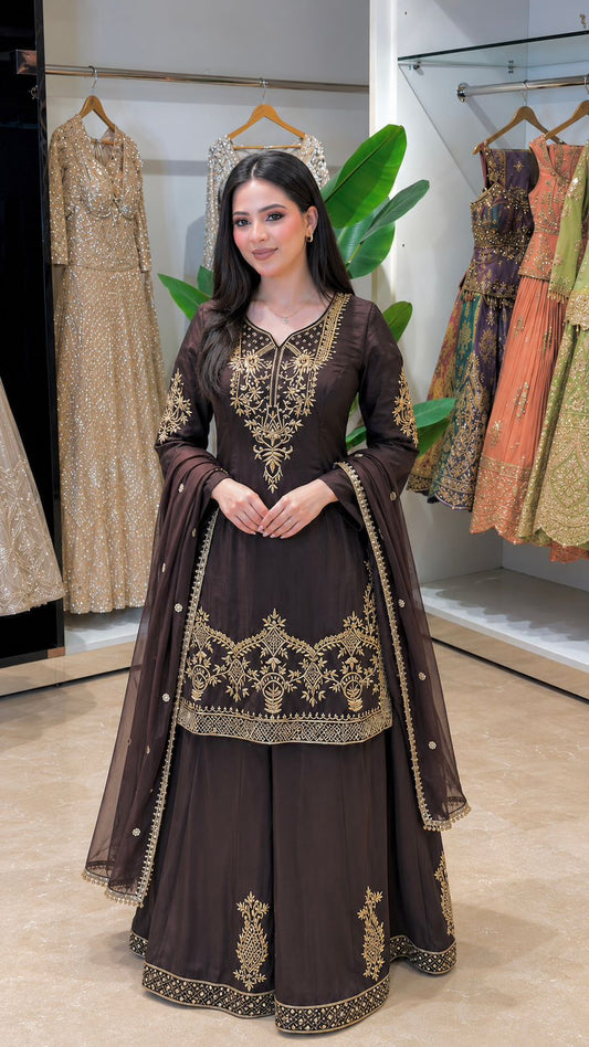 3 PIECE STYLISH TOP, PLAZAA AND DUPATTA WITH BEAUTIFUL EMBROIDERY SEQUENCE WORK WHOLESALE GEELAN FASHION SURAT