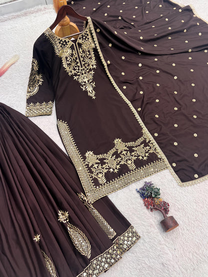 3 PIECE STYLISH TOP, PLAZAA AND DUPATTA WITH BEAUTIFUL EMBROIDERY SEQUENCE WORK WHOLESALE GEELAN FASHION SURAT