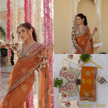 WE 👀ARE LAUNCHING NEW SUPERHIT DESIGN ON NET FABRIC WITH HEAVY EMBROIDERY & FANCY LACE WORK SAREE WITH STITCH BLOUSE WHOLESALE GEELAN FASHION SURAT