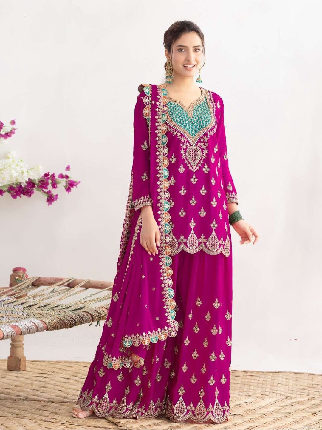 DESIGNER PARTY SHARARA SUIT & DUPATTA SET WHOLESALE GEELAN FASHION SURAT
