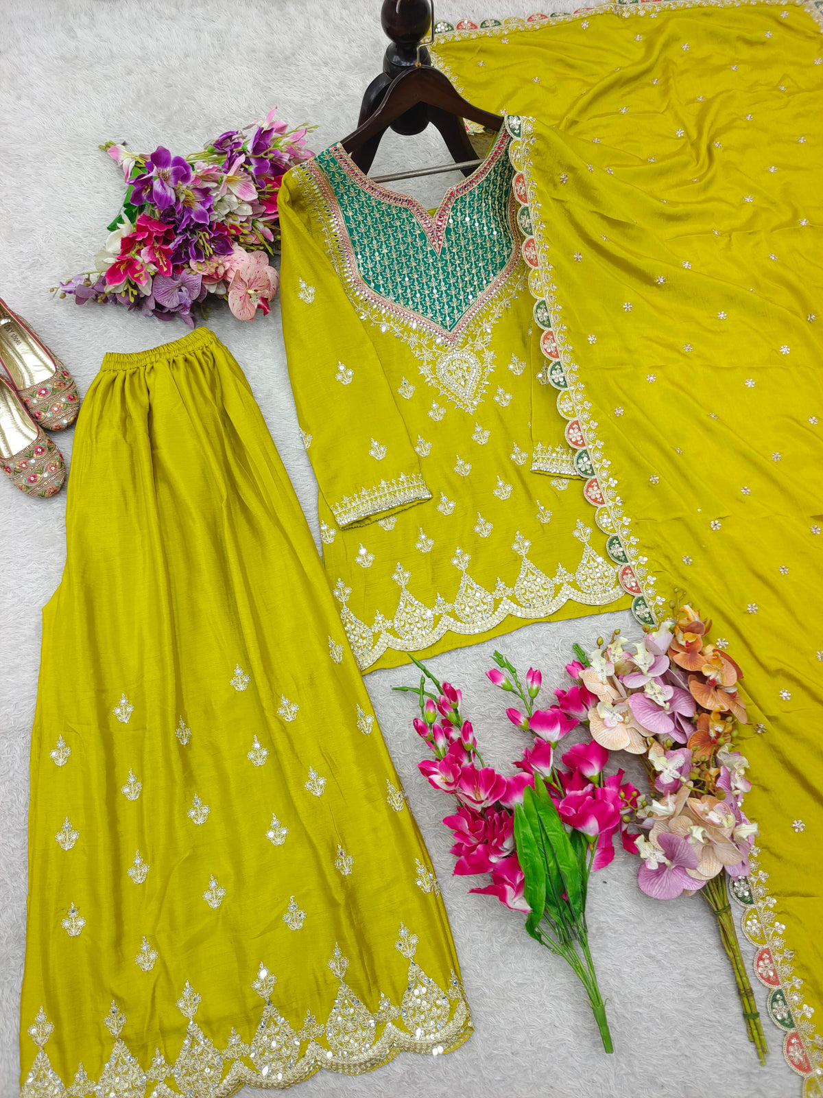 DESIGNER PARTY SHARARA SUIT & DUPATTA SET WHOLESALE GEELAN FASHION SURAT