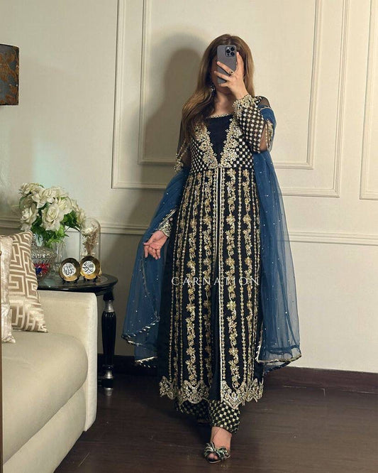 NEW DESIGNER SEQUINS & ZARI EMBROIDERED ANARKALI GOWN WHOLESALE GEELAN FASHION SURAT