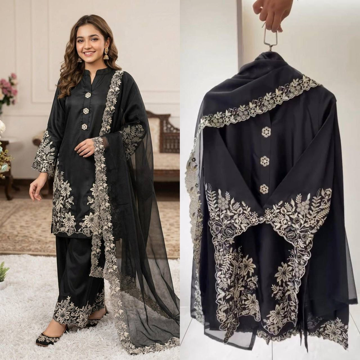 SUMMER SEASON WEAR PAKISTANI SUIT WITH EMBROIDERED WORKED TOP, PLAZZO AND DUPATTA WHOLESALE GEELAN FASHION SURAT