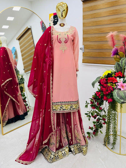 NEW DESIGNER PARTY TOP PALLAZO & DUPATTA SE WHOLESALE GEELAN FASHION SURAT